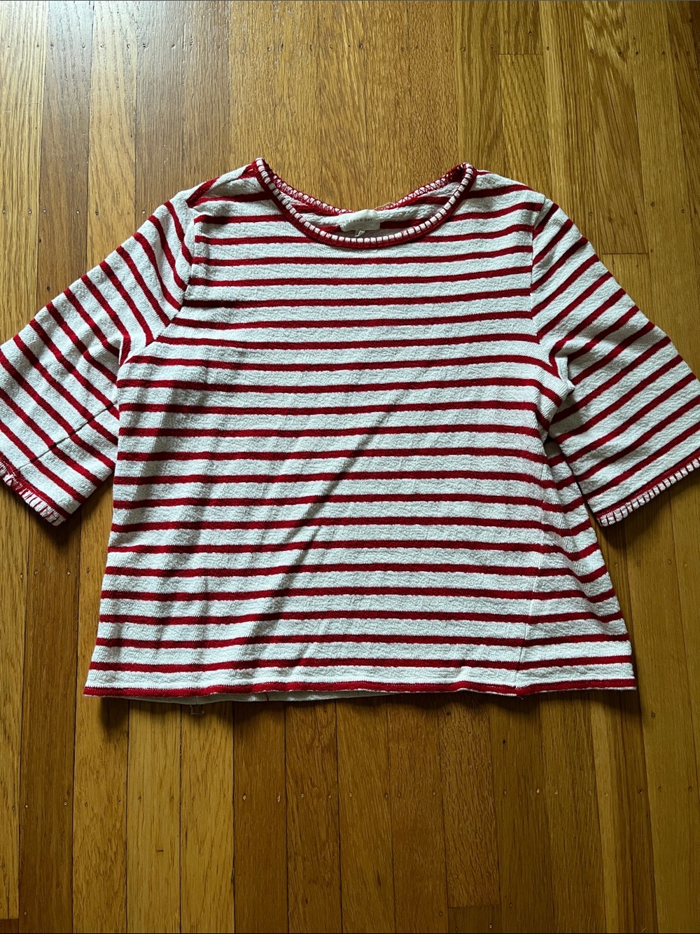 MELLODAY Red and White Striped Short Sleeve Tee